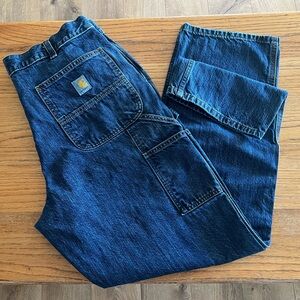 Carhartt Men's Dark Blue Loose Fit Double Knee Jeans